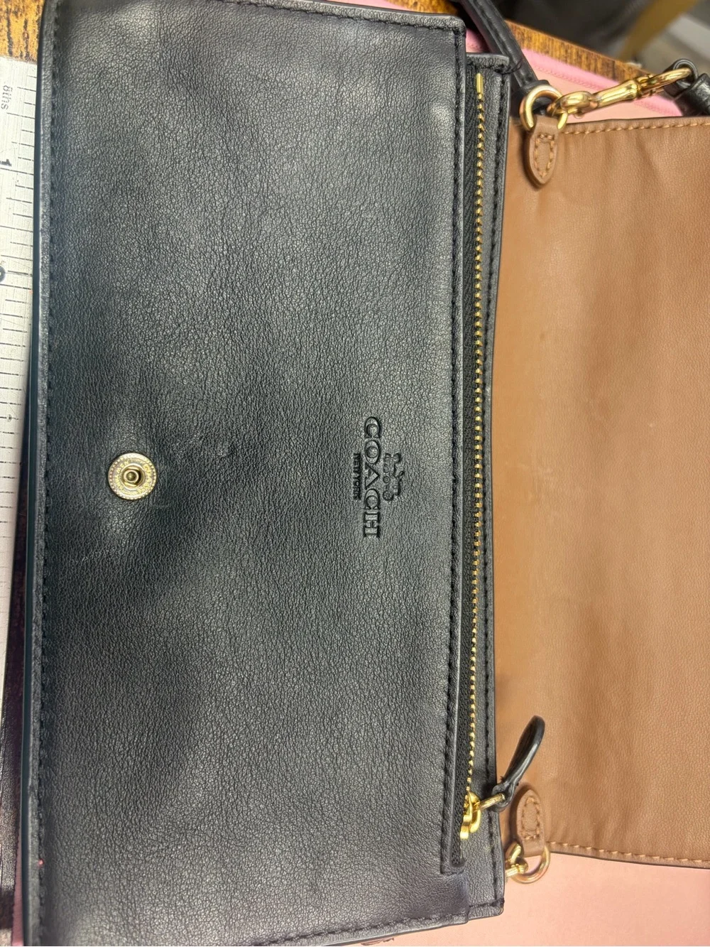 Coach Brown Signature Canvas Crossbody with Black Strap leather interior